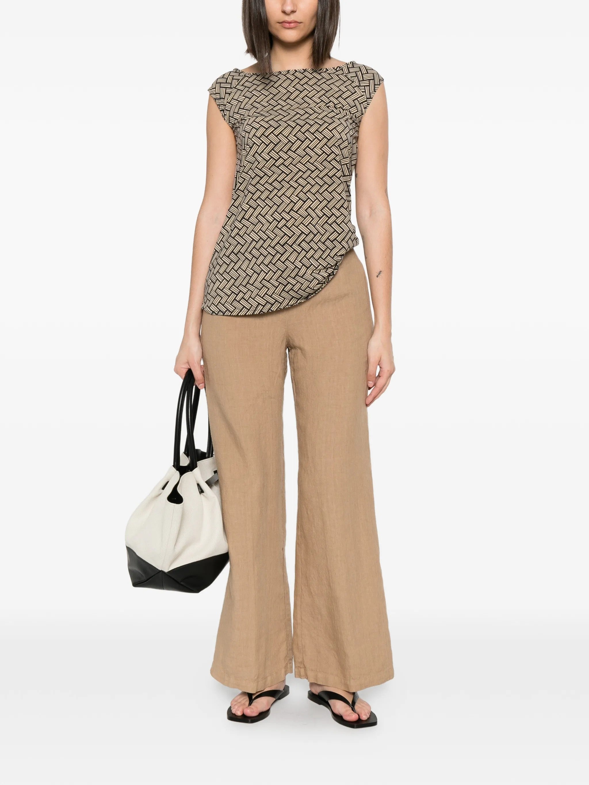 120% Lino PANTALONI Marrone