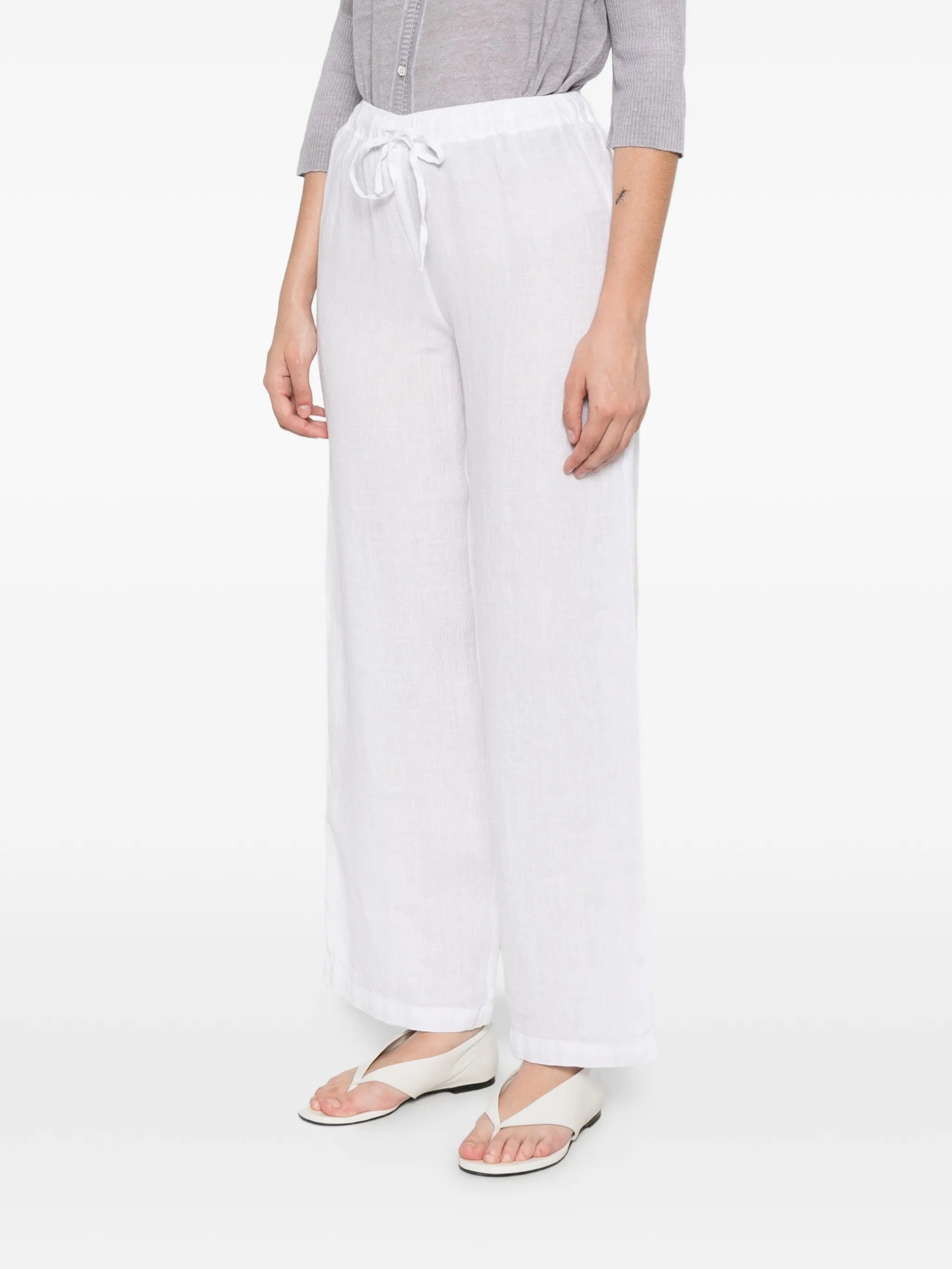 120% Lino PANTALONI Bianco